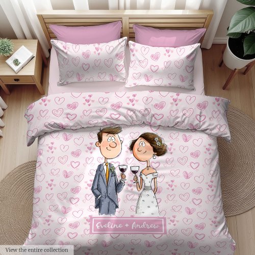Bride Groom Quirky Cartoon Wedding Duvet Cover Gif