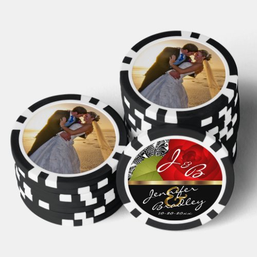 Bride  Groom Red Rose Wedding Design Poker Chips