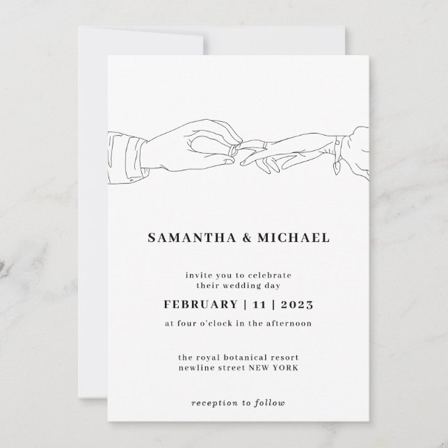 Bride Groom Ring White Clear Simple sketch Invitation (Front)