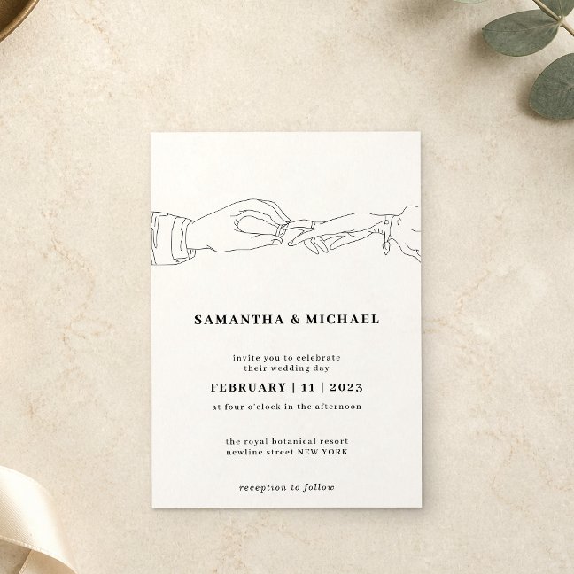Bride Groom Ring White Clear Simple sketch Invitation