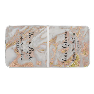 Bride & Groom Rose Gold Marble Swirl Wedding Ping Beer Pong Table