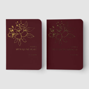 Bride Groom Rose Line Art Paired Vows Wedding Foil Vow Books