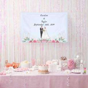 Bride, Groom & Roses wedding party Banner