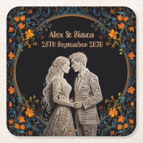 Bride  Groom Royal Classic Square Paper Coaster