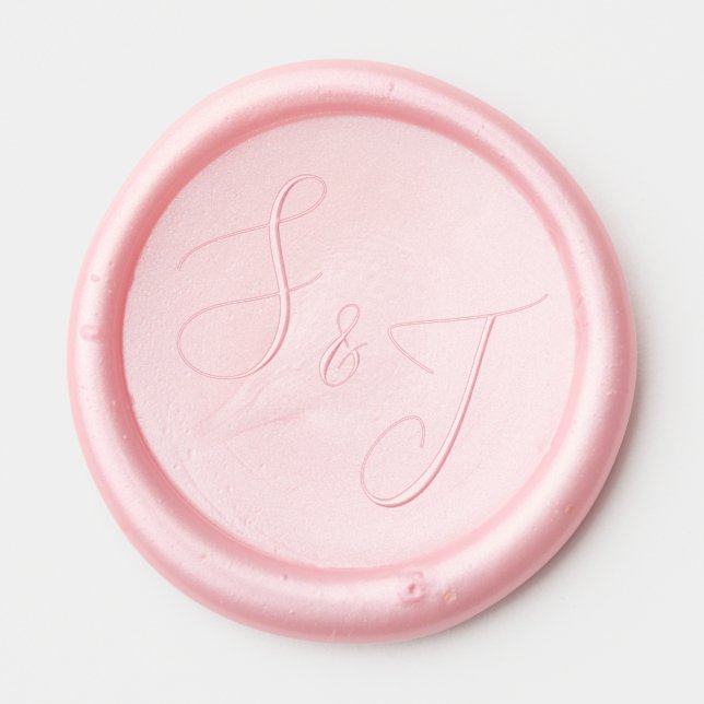 Bride Groom Script Letter Name Pink Wedding Wax Seal Sticker (Front)