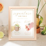 Bride & Groom Signature Drinks Watercolor Cocktail Poster<br><div class="desc">Sweet, tangy & citrusy bride and groom's signature drink wedding cocktail sign that's infused with love! Our modern cocktail citrus floral paradise wedding collection captures a summery cocktail vibe. Soft muted cocktail-inspired color palette with citrusy peach, yellow, and greens bursting with the colors of summer. Our watercolor cocktail illustrations are...</div>
