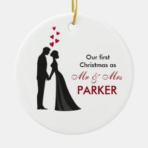 Bride groom silhouette christmas tree ornament