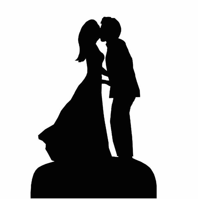 Bride & Groom Silhouette Kissing Wedding Statuette (Front)
