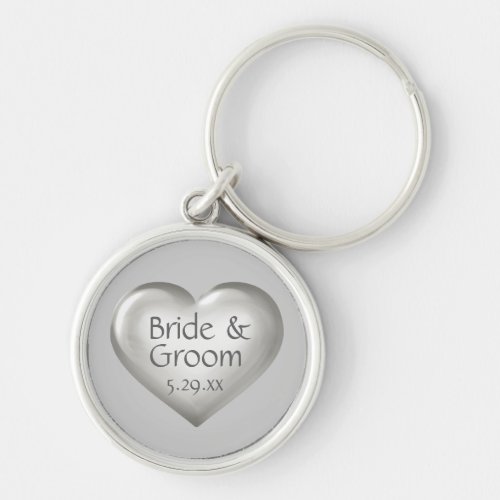 Bride  Groom Silver Heart  Keychain