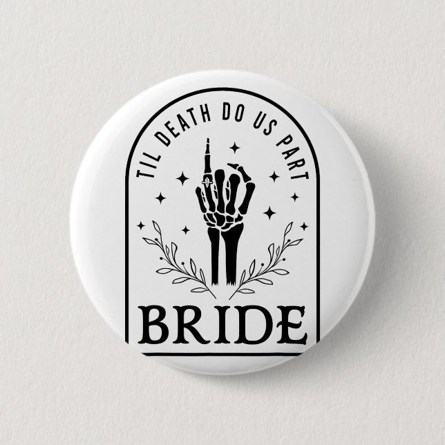 Bride Groom Skeleton Gothic Halloween Engagement W Button (Front)