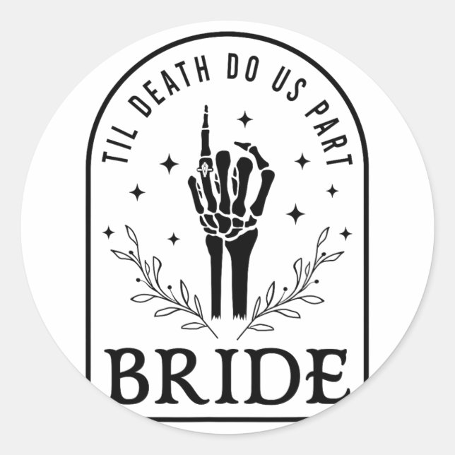 Bride Groom Skeleton Gothic Halloween Engagement W Classic Round Sticker (Front)