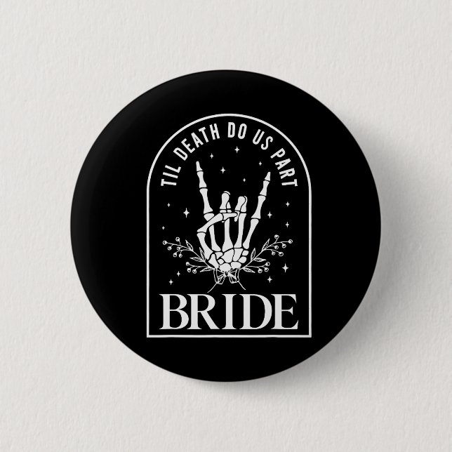Bride Groom Skeleton Rock Hand Couples Wedding Hal Button (Front)