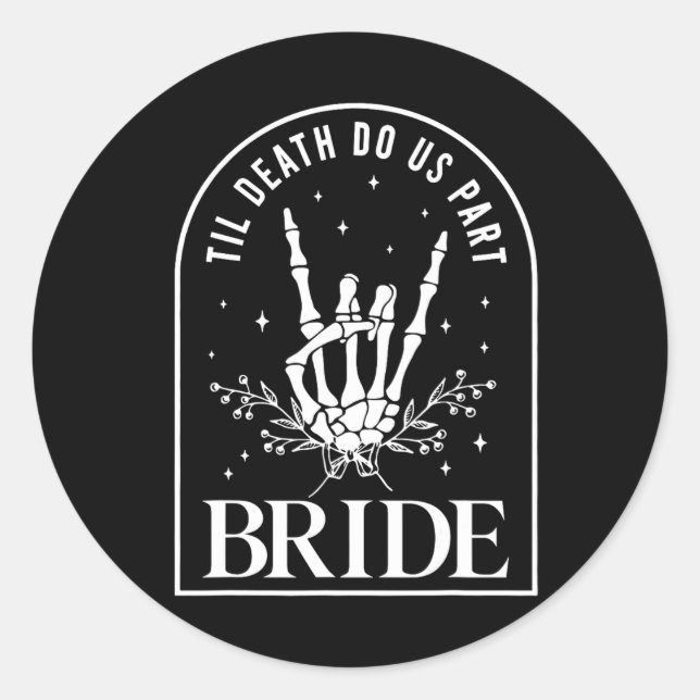 Bride Groom Skeleton Rock Hand Couples Wedding Hal Classic Round Sticker (Front)