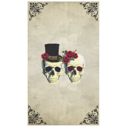 Bride  Groom Skull Goth Rustic Wedding Tablecloth