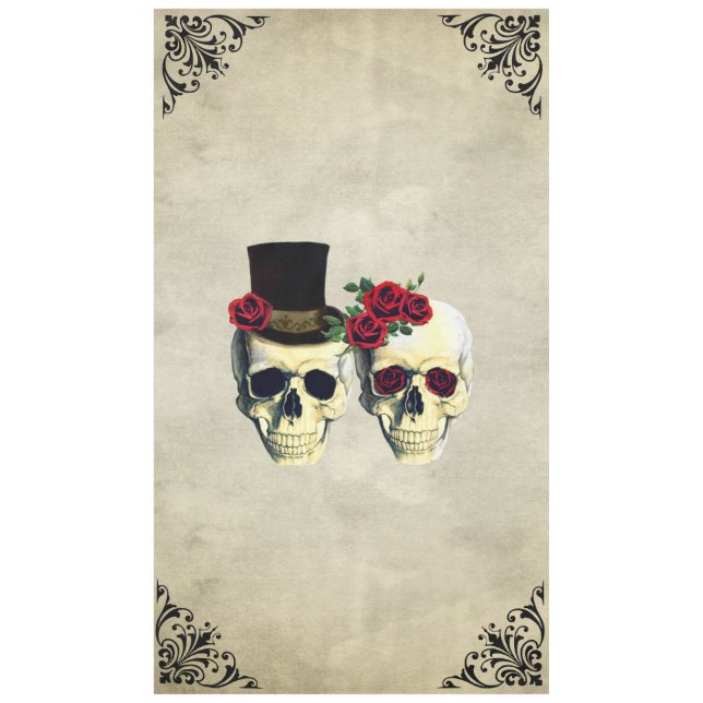 Bride & Groom Skull Goth Rustic Wedding Tablecloth (Front)