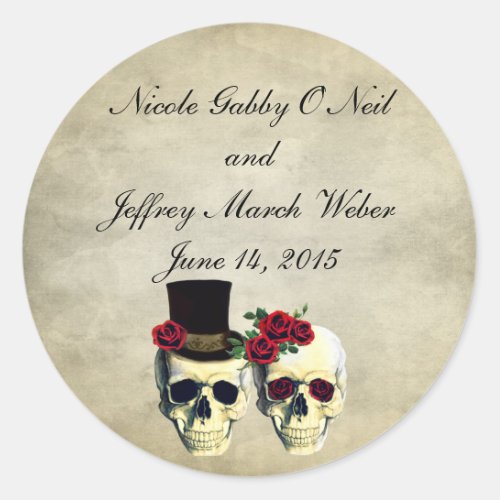Bride  Groom Skull Wedding Classic Round Sticker