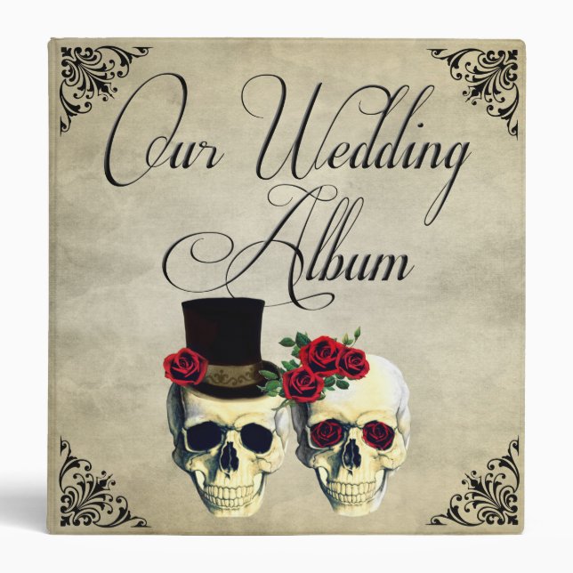 Bride & Groom Skull Wedding Photo Album 3 Ring Binder (Front)