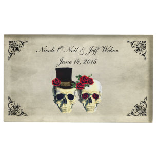 Bride & Groom Skull Wedding Place Card Holder