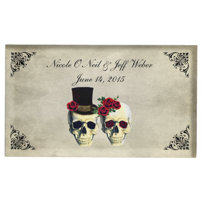 Bride & Groom Skull Wedding Place Card Holder (Front)