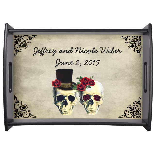 Bride & Groom Skull Wedding Serving Tray (Front)