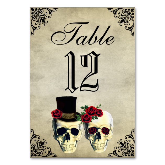 Bride & Groom Skull Wedding Table Card
