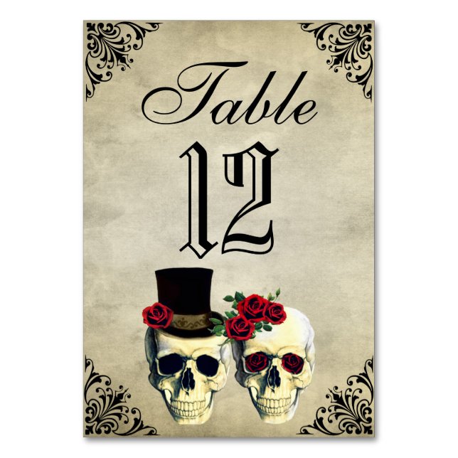 Bride & Groom Skull Wedding Table Card (Front)