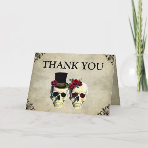 Bride  Groom Skull Wedding Thank You Card