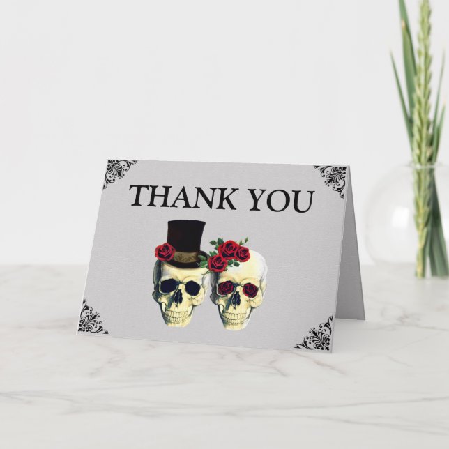 Bride & Groom Skull Wedding Thank You Card (Front)