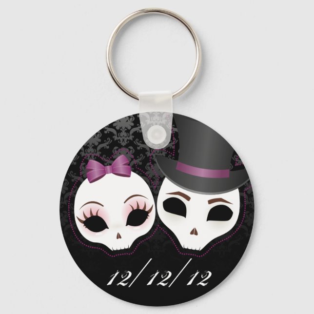 Bride & Groom Skullie (Violet) Keychain (Front)