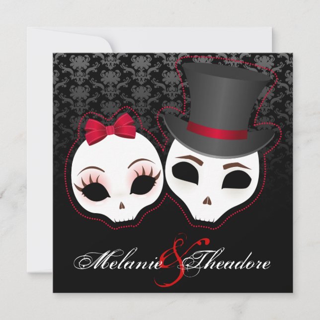 Bride & Groom Skullies (Red) Invitation (Front)