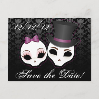 Bride & Groom Skullies (Violet) Save the Date Announcement Postcard