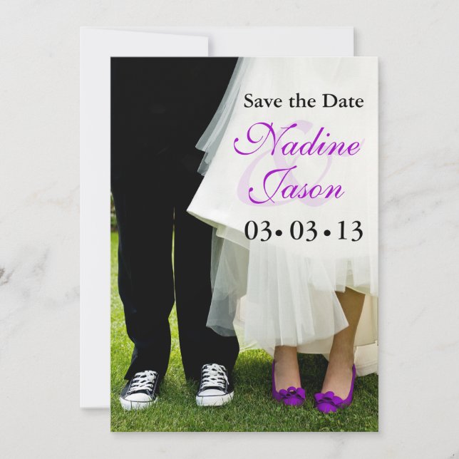 Bride & Groom Sneakers & High Heels Save the Date Invitation (Front)