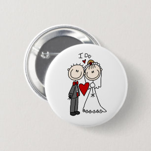 Bride & Groom Stick Figures Wedding I Do Button