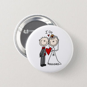 Bride & Groom Stick Figures Wedding I Do  Button