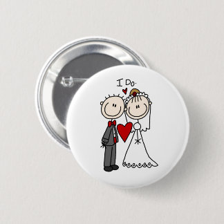 Bride & Groom Stick Figures Wedding I Do  Button