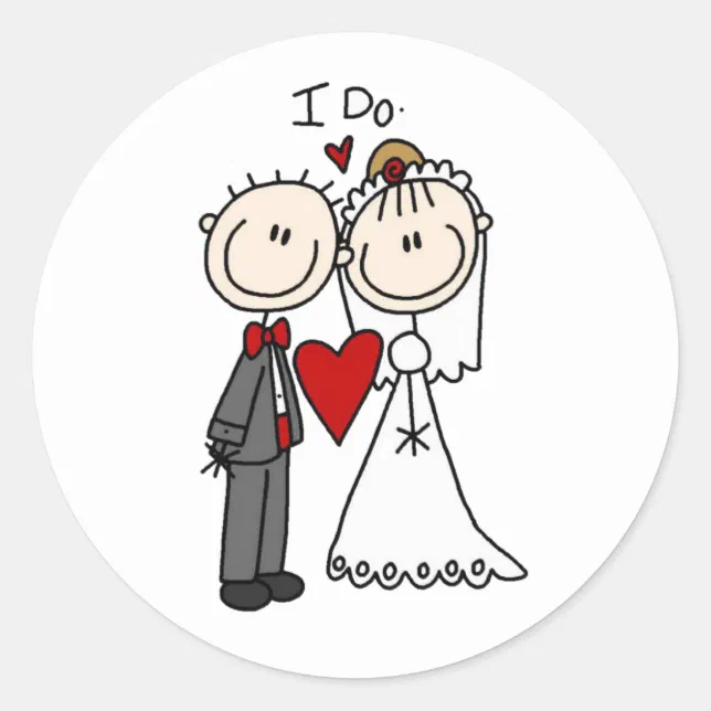 Bride Round Sticker Bride & Groom Stick Figures Wedding I Do Classic Round Sticker | Zazzle