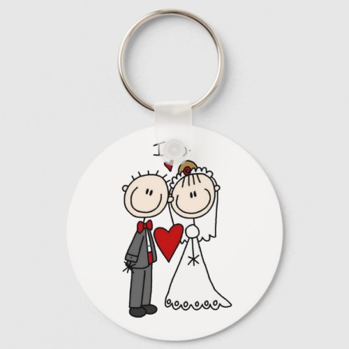 Bride  Groom Stick Figures Wedding I Do  Keychain