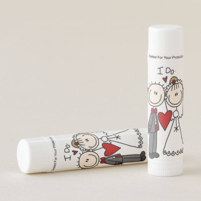 Bride & Groom Stick Figures Wedding I Do  Lip Balm (Front)