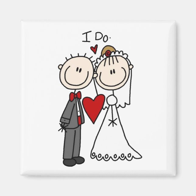 Bride & Groom Stick Figures Wedding I Do Magnet (Front)