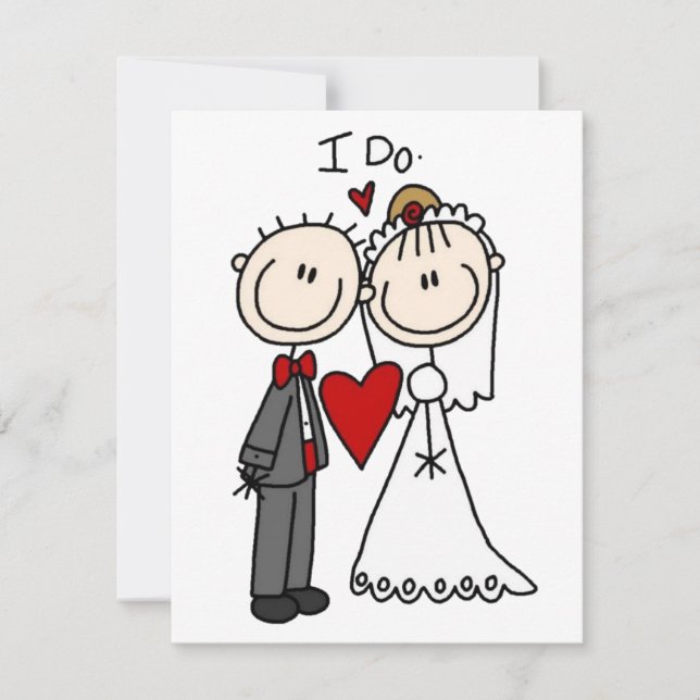 Bride & Groom Stick Figures Wedding I Do  Note Card (Front)
