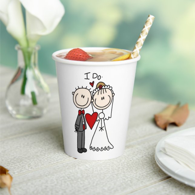 Bride & Groom Stick Figures Wedding I Do   Paper Cups (Insitu)