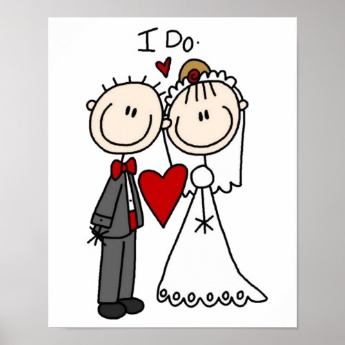 Bride  Groom Stick Figures Wedding I Do   Poster