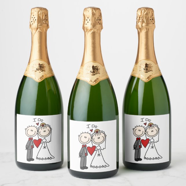 Bride & Groom Stick Figures Wedding I Do  Sparkling Wine Label (Bottles)