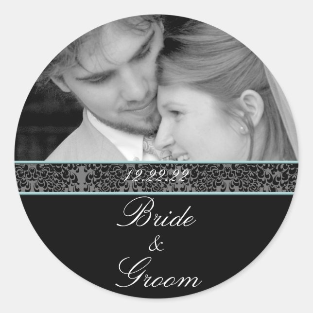 Bride & Groom Sticker Your Photo Aqua Trim (Front)