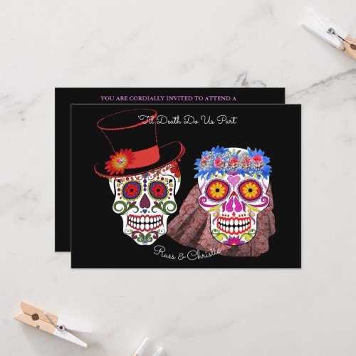 Bride  Groom Sugar Skulls Til Death Do Us Party Invitation