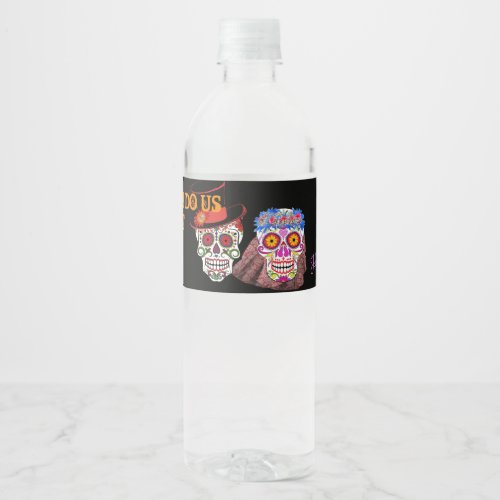 Bride  Groom Sugar Skulls TIl Death Do Us Party Water Bottle Label