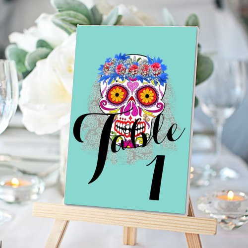 Bride  Groom Sugar Skulls Till Death Do Us Party Table Number