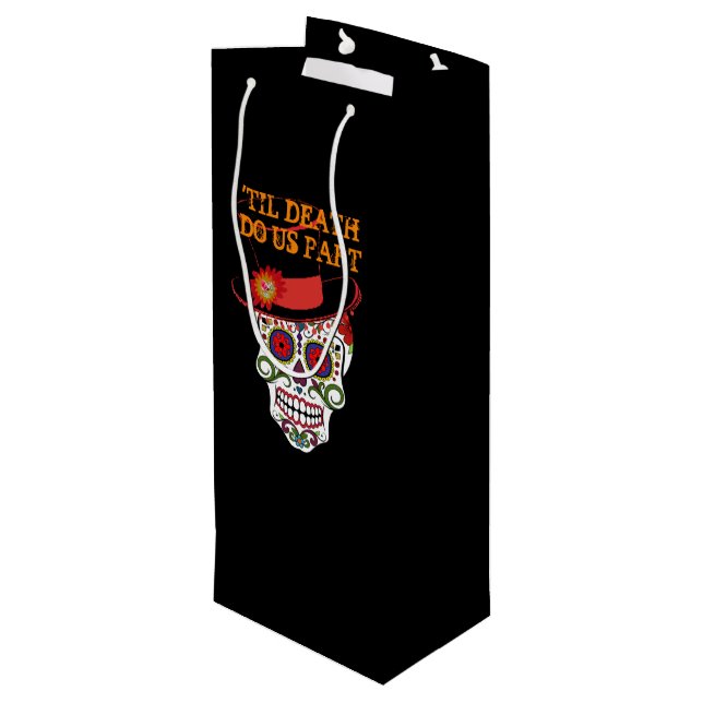 Bride & Groom Sugar Skulls Until Death Do Us Party Wine Gift Bag (Back Angled)