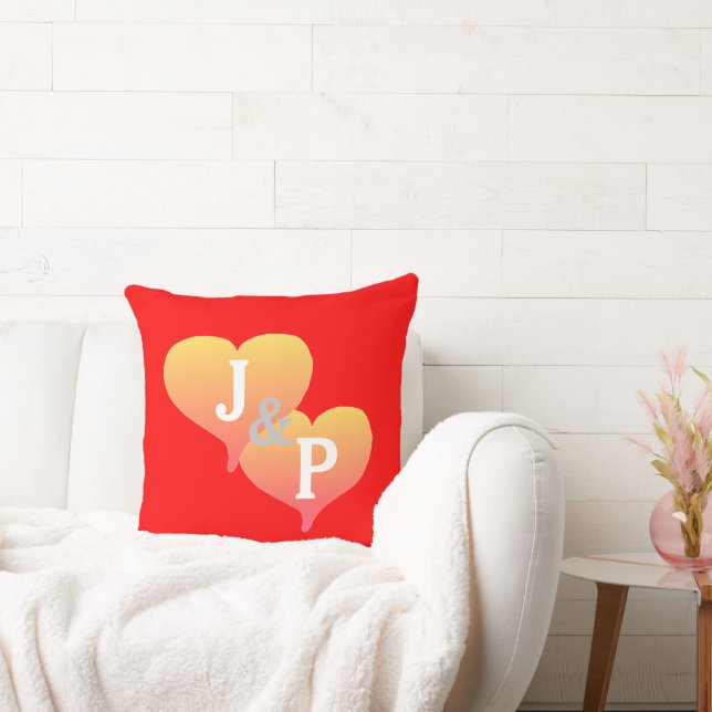 Bride Groom Sunset Hearts Red Reversible Pillow (Couch)