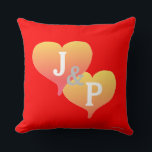 Bride Groom Sunset Hearts Red Reversible Pillow<br><div class="desc">Romantic red with sunset shades of golden yellow to pink hearts reversible Wedding Throw Pillow.  Personalize hearts with couple's monogrammed initials.  Back of pillow personalize with Bride and Groom's First Names and Wedding Date.  Lovely wedding gift for the newlyweds!  Original Artwork Design by TamiraZDesigns.</div>